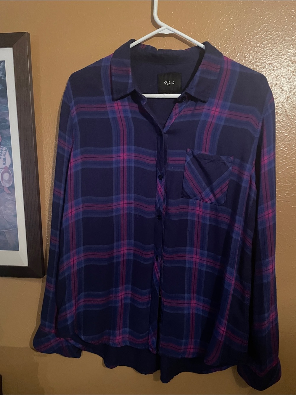 Rails Navy and Pink Plaid Button-Down Shirt